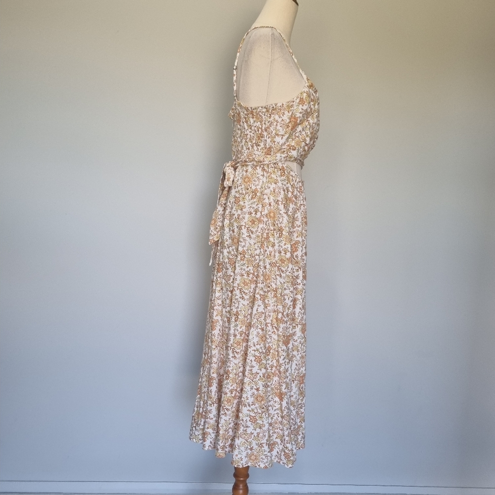 Ghanda Romeo Multicolour Floral Linen Blend Bow Detail Midi Dress Size L - Picture 4 of 10